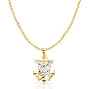 14K Gold Mariner Eagle Charm Pendant with 1.2mm Box Chain Necklace