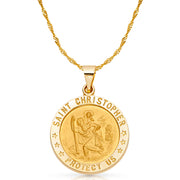 14K Gold St. Christopher Charm Pendant with 1.8mm Singapore Chain Necklace