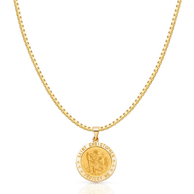 14K Gold Religious St. Christopher Charm Pendant with 1.2mm Box Chain Necklace