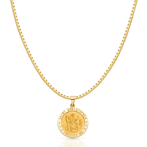 14K Gold Religious St. Christopher Charm Pendant with 1.2mm Box Chain Necklace