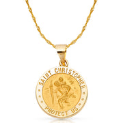 14K Gold St. Christopher Charm Pendant with 1.8mm Singapore Chain Necklace