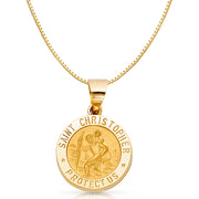14K Gold Religious St. Christopher Charm Pendant with 0.8mm Box Chain Necklace