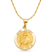 14K Gold St. Anthony Charm Pendant with 1.8mm Singapore Chain Necklace