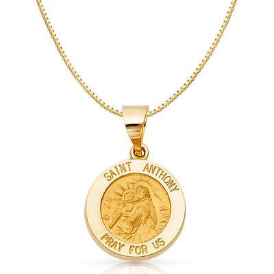 14K Gold Religious St. Anthony Charm Pendant with 0.8mm Box Chain Necklace