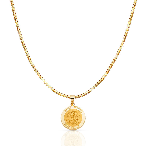 14K Gold Religious St. Michael Charm Pendant with 1.2mm Box Chain Necklace