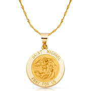 14K Gold St. Michael Charm Pendant with 1.8mm Singapore Chain Necklace