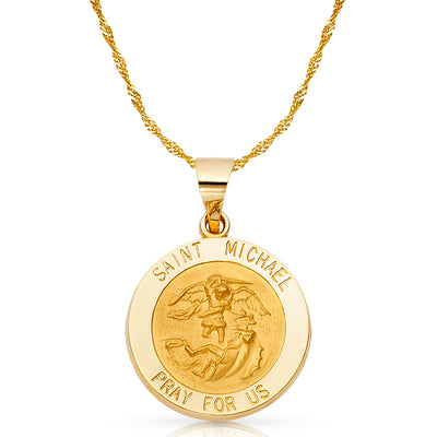 14K Gold St. Michael Charm Pendant with 1.8mm Singapore Chain Necklace