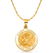 14K Gold St. Joseph Charm Pendant with 1.8mm Singapore Chain Necklace