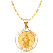 14K Gold St. Jude Thaddeus Charm Pendant with 3.1mm Figaro 3+1 Chain Necklace