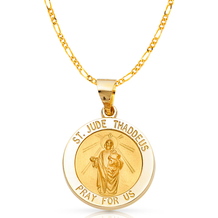 14K Gold St. Jude Thaddeus Charm Pendant with 3.1mm Figaro 3+1 Chain Necklace