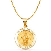 14K Gold St. Jude Thaddeus Charm Pendant with 1.7mm Flat Open Wheat Chain Necklace