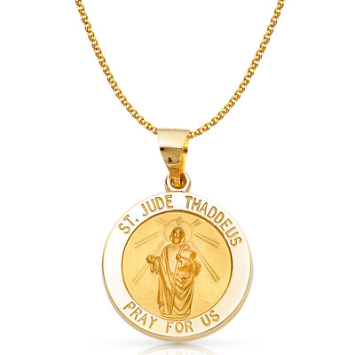 14K Gold St. Jude Thaddeus Charm Pendant with 1.7mm Flat Open Wheat Chain Necklace