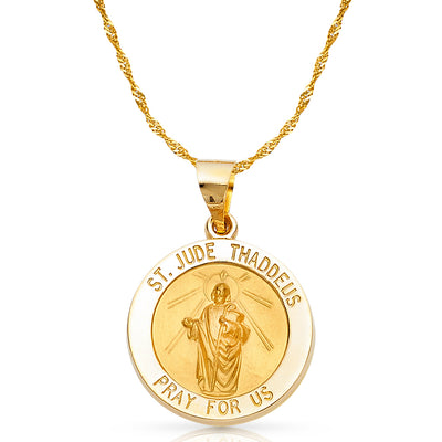 14K Gold St. Jude Thaddeus Charm Pendant with 1.8mm Singapore Chain Necklace