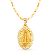 14K Gold Milagrosa Charm Pendant with 3.1mm Figaro 3+1 Chain Necklace