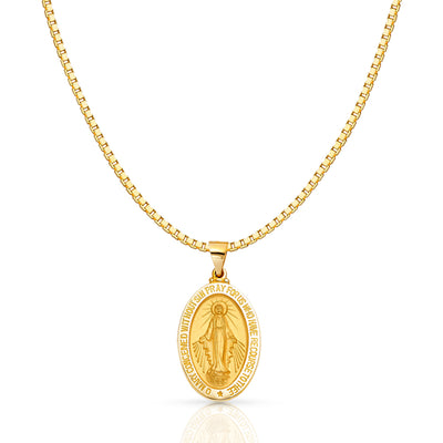 14K Gold Religious Milagrosa Charm Pendant with 1.2mm Box Chain Necklace