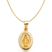 14K Gold Religious Milagrosa Charm Pendant with 0.8mm Box Chain Necklace