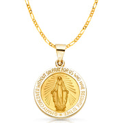 14K Gold Milagrosa Charm Pendant with 3.1mm Figaro 3+1 Chain Necklace