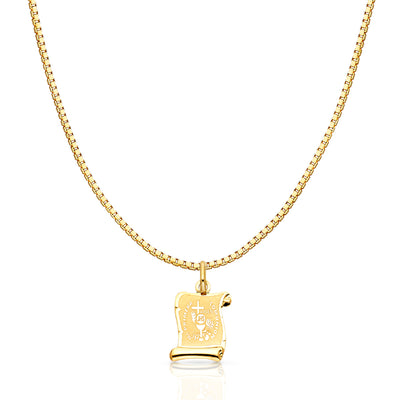 14K Gold Religious Communion Charm Pendant with 1.2mm Box Chain Necklace