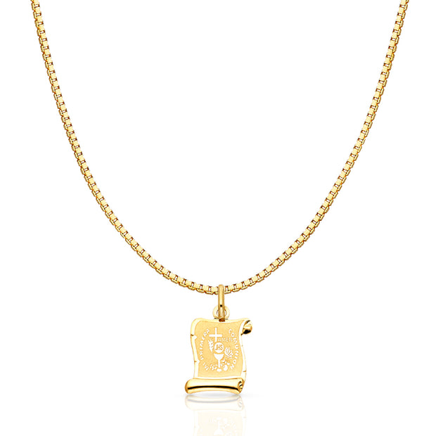 14K Gold Religious Communion Charm Pendant with 1.2mm Box Chain Necklace