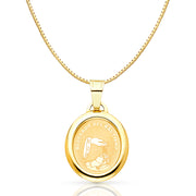 14K Gold Religious Baptism Charm Pendant with 0.8mm Box Chain Necklace