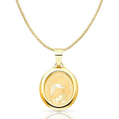 14K Gold Religious Baptism Charm Pendant with 0.8mm Box Chain Necklace