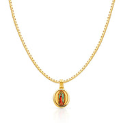 14K Gold Religious Milagrosa Charm Pendant with 1.2mm Box Chain Necklace