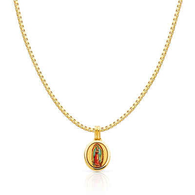 14K Gold Religious Milagrosa Charm Pendant with 1.2mm Box Chain Necklace