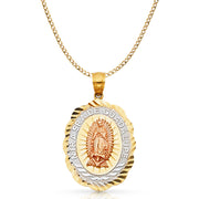 14K Gold Guadalupe Charm Pendant with 4.2mm Hollow Cuban Chain Necklace