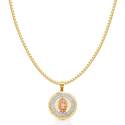 14K Gold Religious Guadalupe Charm Pendant with 1.2mm Box Chain Necklace