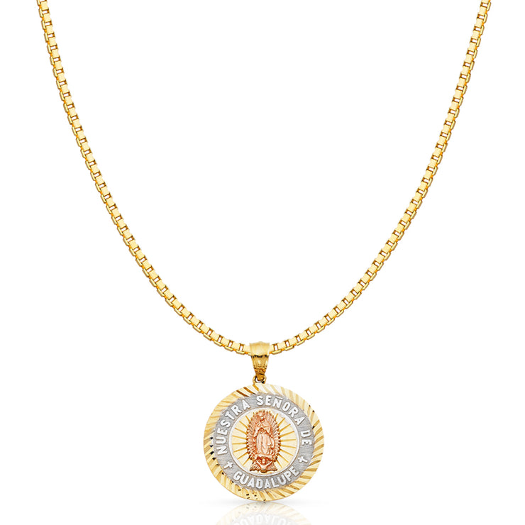 14K Gold Religious Guadalupe Charm Pendant with 1.2mm Box Chain Necklace