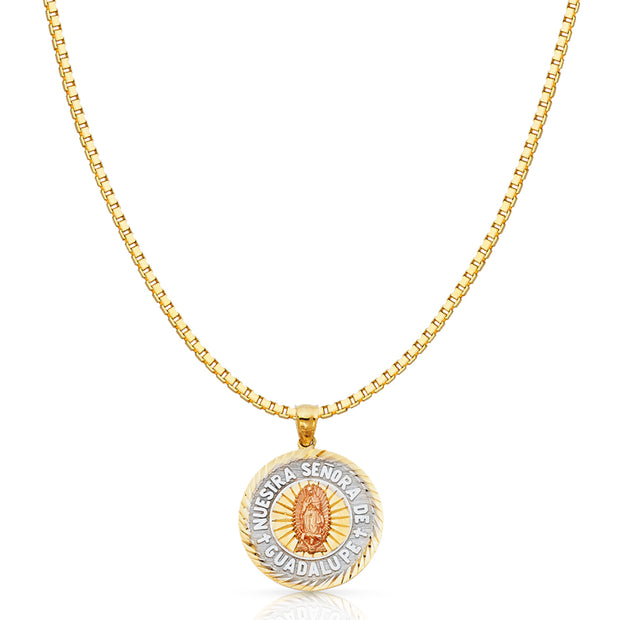 14K Gold Religious Guadalupe Charm Pendant with 1.2mm Box Chain Necklace