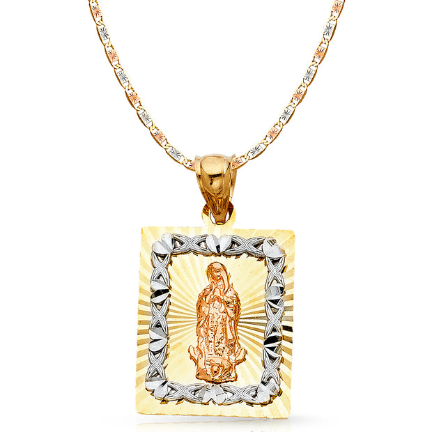 14K Gold Guadalupe Charm Pendant with 4.2mm Valentino Star Diamond Cut Chain Necklace