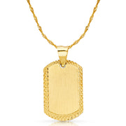 14K Gold Plain Stamp Charm Pendant with 1.8mm Singapore Chain Necklace