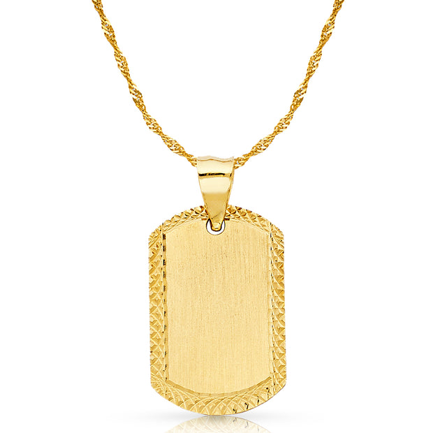 14K Gold Plain Stamp Charm Pendant with 1.8mm Singapore Chain Necklace