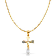 14K Gold Religious Crucifix Stamp Charm Pendant with 1.2mm Box Chain Necklace