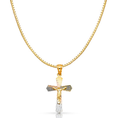 14K Gold Religious Crucifix Stamp Charm Pendant with 1.2mm Box Chain Necklace