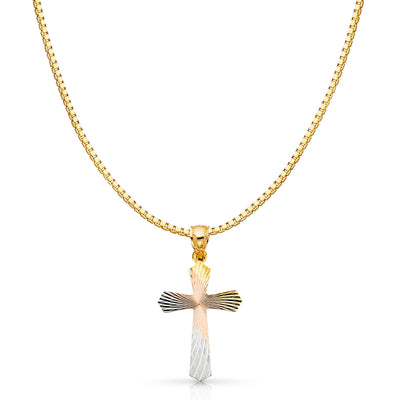14K Gold Religious Cross Stamp Charm Pendant with 1.2mm Box Chain Necklace