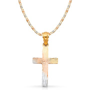 14K Gold Cross Stamp Charm Pendant with 2.6mm Valentino Star Diamond Cut Chain Necklace