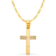 14K Gold Cross Stamp Charm Pendant with 3.1mm Figaro 3+1 Chain Necklace