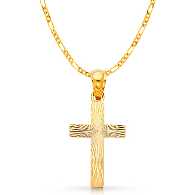 14K Gold Cross Stamp Charm Pendant with 3.1mm Figaro 3+1 Chain Necklace