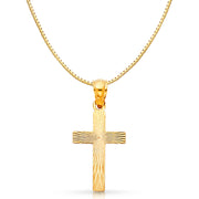 14K Gold Religious Cross Stamp Charm Pendant with 0.8mm Box Chain Necklace