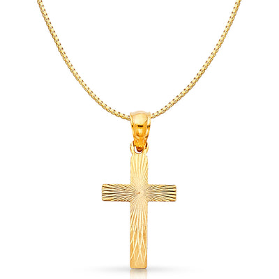14K Gold Religious Cross Stamp Charm Pendant with 0.8mm Box Chain Necklace