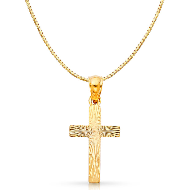 14K Gold Religious Cross Stamp Charm Pendant with 0.8mm Box Chain Necklace