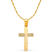 14K Gold Cross Stamp Charm Pendant with 1.8mm Singapore Chain Necklace