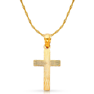 14K Gold Cross Stamp Charm Pendant with 1.8mm Singapore Chain Necklace