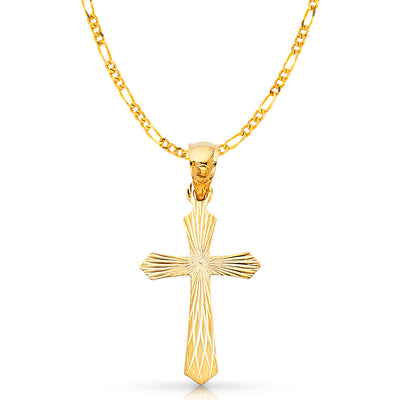 14K Gold Cross Stamp Charm Pendant with 3.1mm Figaro 3+1 Chain Necklace