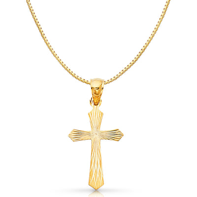 14K Gold Religious Cross Stamp Charm Pendant with 0.8mm Box Chain Necklace