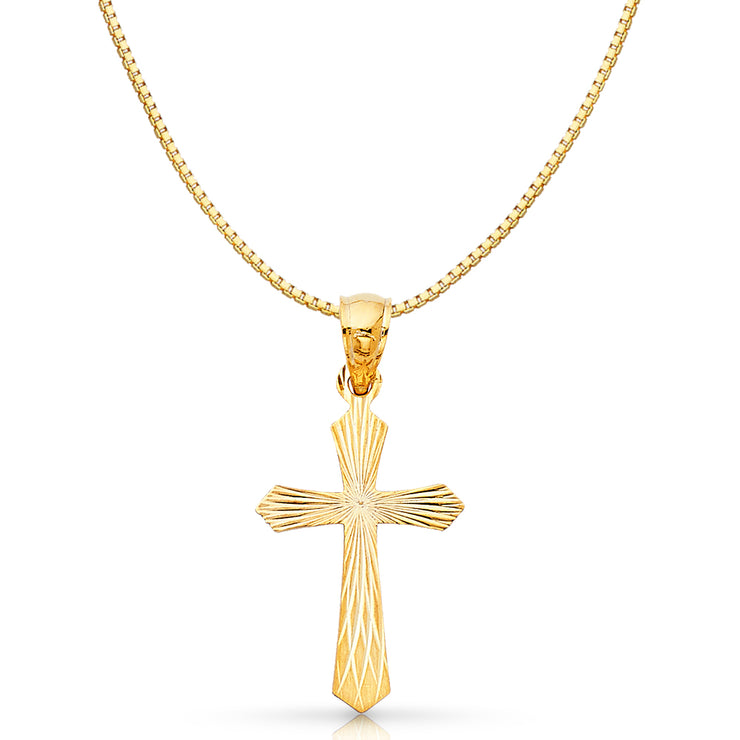 14K Gold Religious Cross Stamp Charm Pendant with 0.8mm Box Chain Necklace