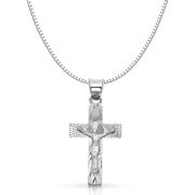14K Gold Religious Crucifix Stamp Charm Pendant with 1mm Box Chain Necklace
