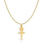 14K Gold Baptism Cross Charm Pendant with 0.9mm Wheat Chain Necklace